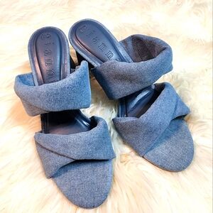 Gianni Bini Women’s Sandals Lorri Denim Twist Straps Covered Heel Slide